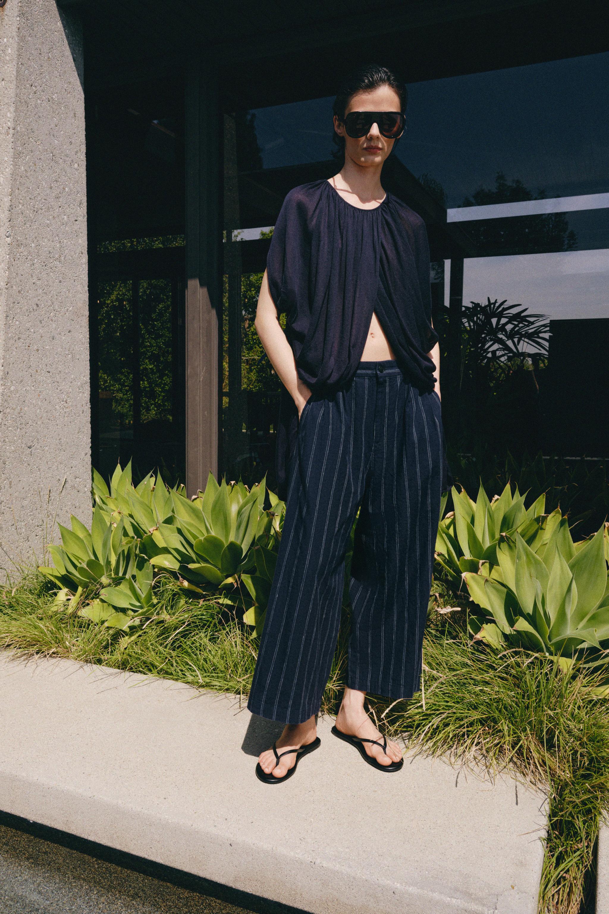 PANTALON À RAYURES AVEC LIN ZW COLLECTION